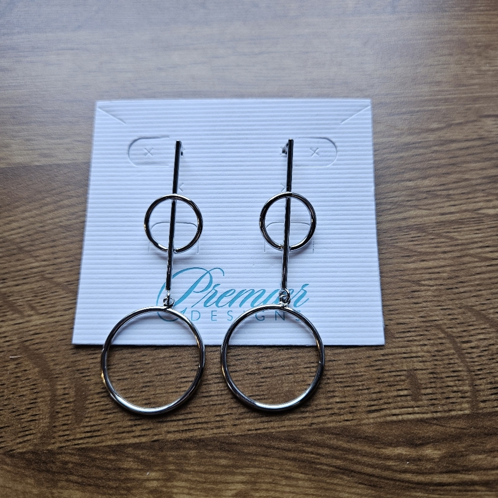 Premier Design Gigi Earrings Silver Dangle Drop Post Back Geometric Circle Bar